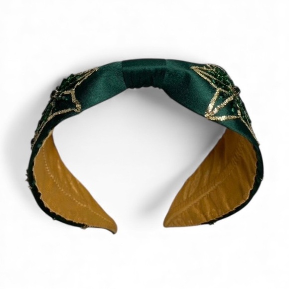 New Handmade NamJosh Headband Made in India in Emerald Green/Gold - Picture 2 of 12